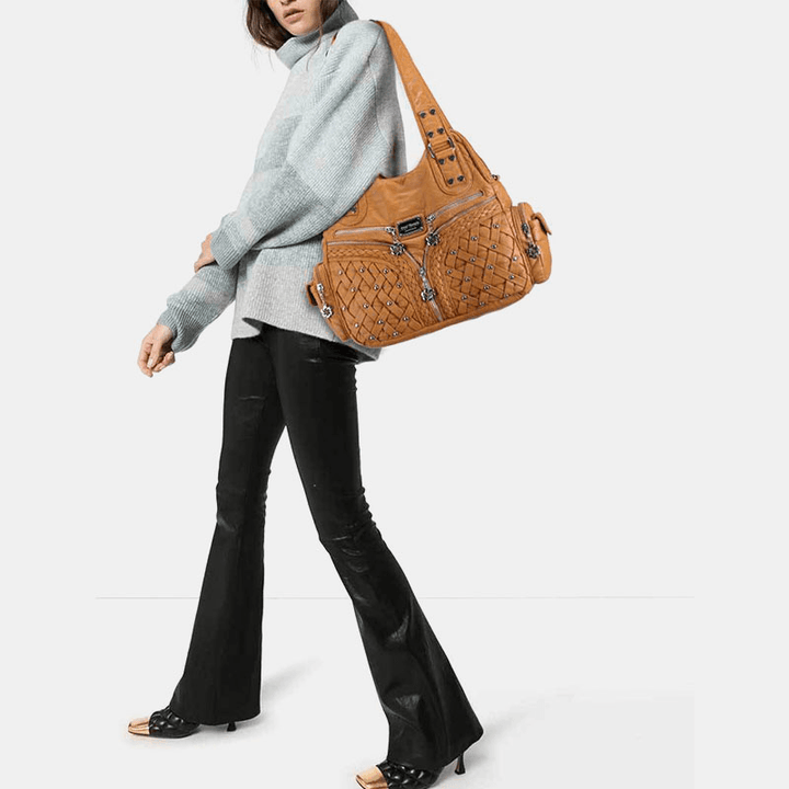 Women Multi-Pocket Waterproof Woven Hardware Crossbody Bag Shoulder Bag Handbag Tote - MRSLM