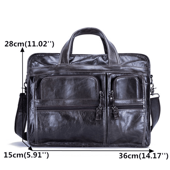 Men Genuine Leather Business Large Capacity 13.3 Inch Laptop Bag Handbag Briefcase - MRSLM