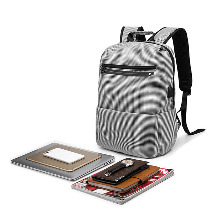 USB Charging Oxford Plaid Backpack Casual Computer Bag - MRSLM