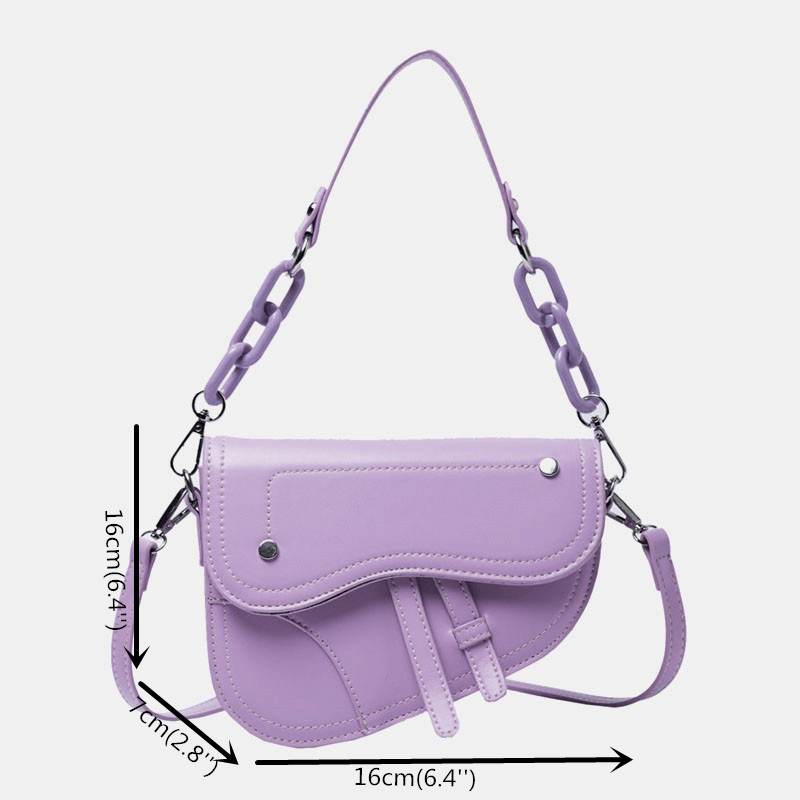 Women Chains Hasp Saddle Bag Crossbody Bag Shoulder Bag - MRSLM