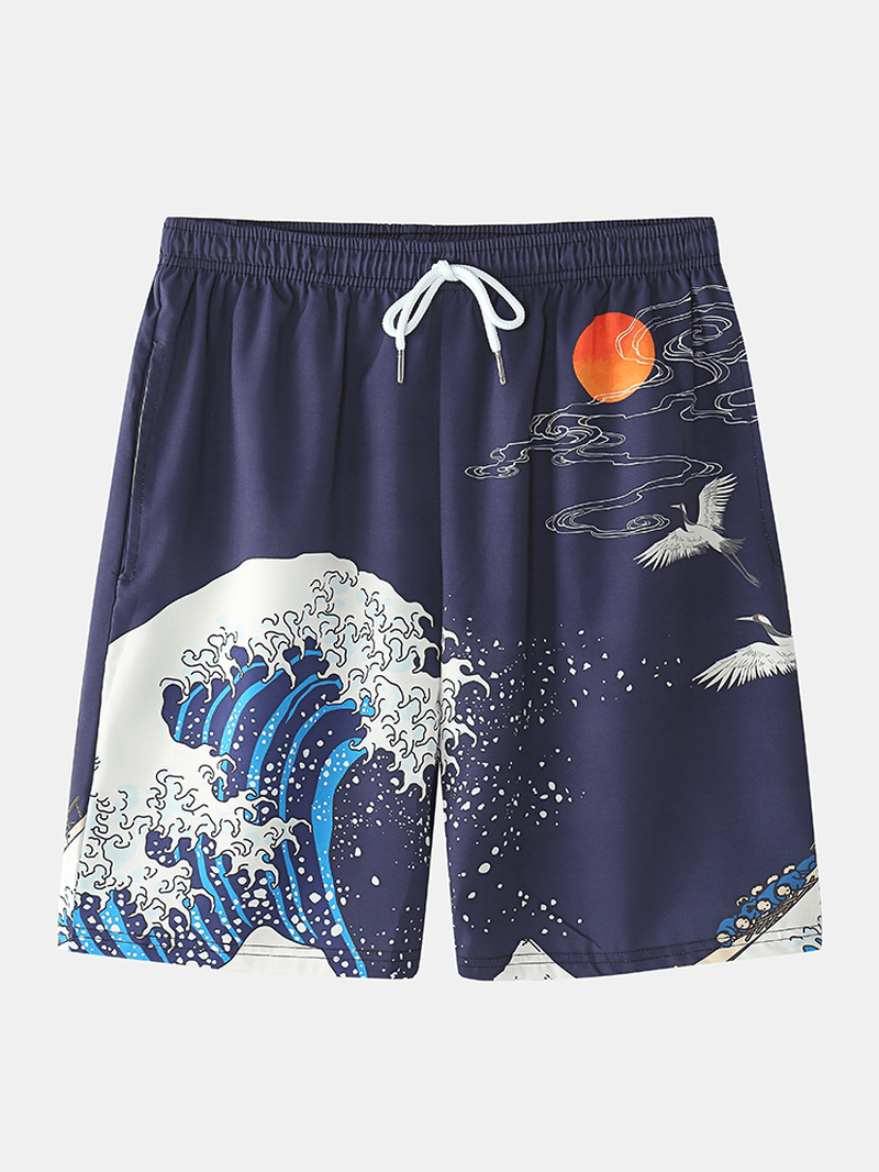 Mens Japanese Kimono Wave & Koi Ukiyoe Back Print Two Pieces Outfits - MRSLM