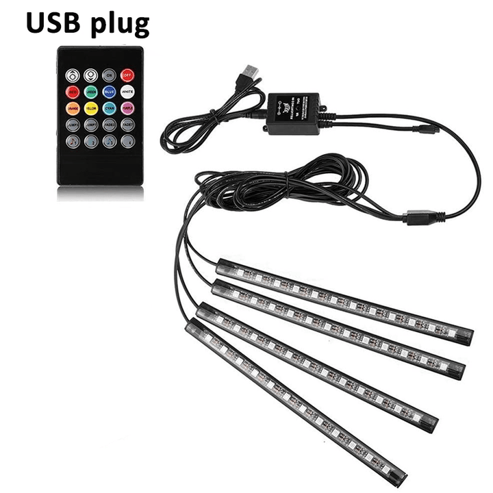 LED Car Foot Light Ambient Lamp USB Wireless Remote Music Control Automotive Interior Decorative Lights - MRSLM