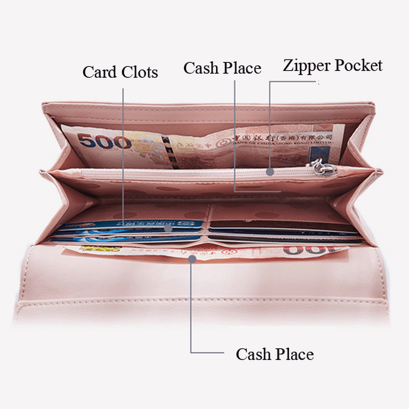 Women Pu Leather Casual Long Wallet Credit Car Holder - MRSLM