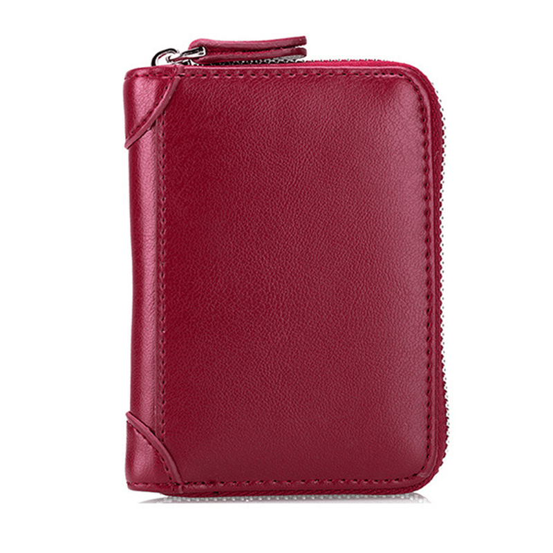 Large Capacity RFID Genuine Leather Men Women Casual Zipper Creddit Card Holder - MRSLM