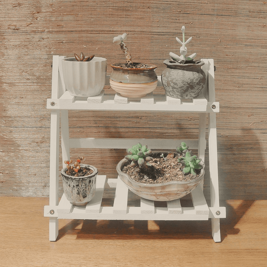 2 Tiers Flower Stand Bonsai Plant Pot Rack Shelf Wooden Garden Outdoor Indoor - MRSLM