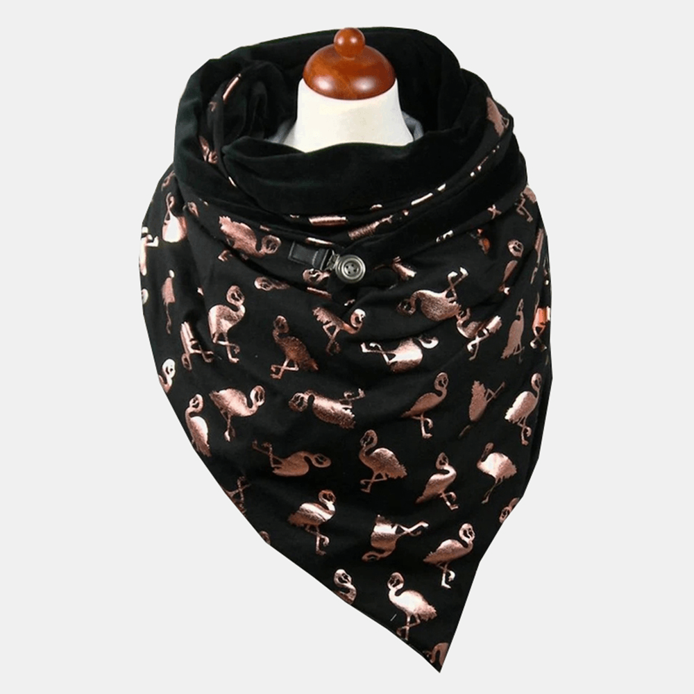 Women Cotton plus Thick Keep Warm Winter Outdoor Casual Cute Cartoon Cranes Pattern Multi-Purpose Scarf Shawl - MRSLM