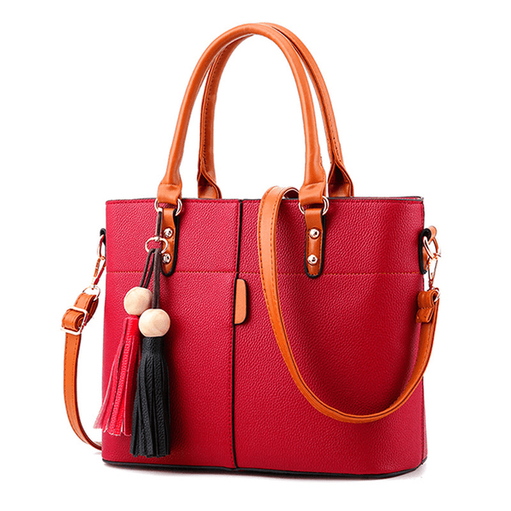 Women Solid Faux Leather Large Capacity Handbag - MRSLM