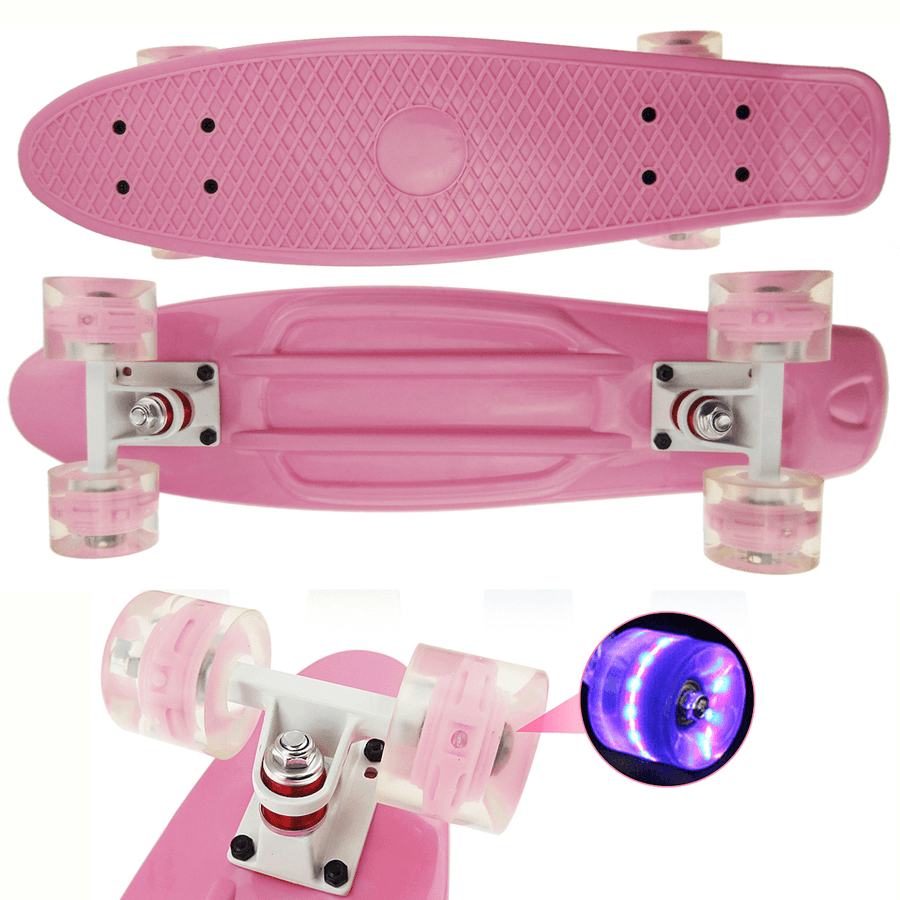 22 Inch Children Skateboard Mini Cruiser Skateboard with LED Flashing Wheels for Beginners Kids Gifts - MRSLM