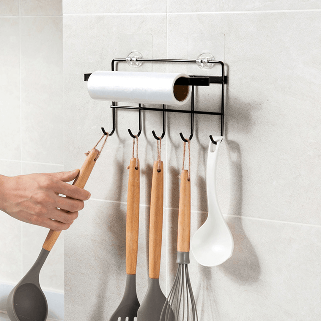 Kitchen Tissue Storage Holder Towel Rack Hook Holder Bathroom Shelf Hanging - MRSLM