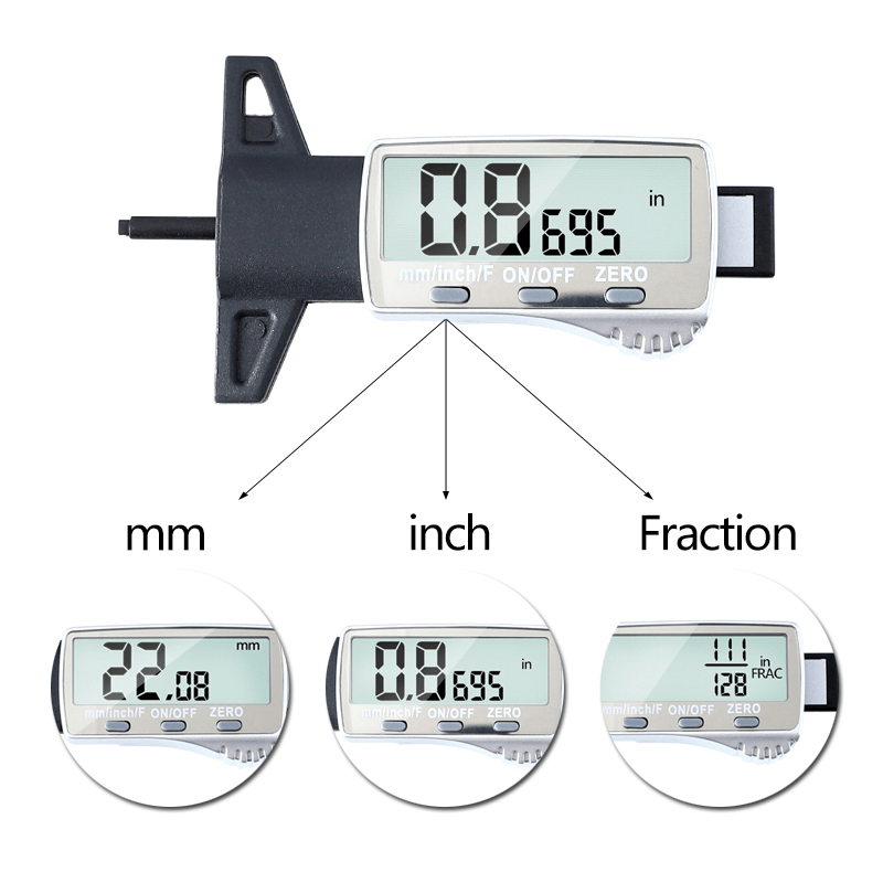 Digital Tread Depth Gauge 0-25.4Mm/0.01Mm Metric/Inch/Fraction Big LCD Display Caliper Wheel Tread Depth Meter Measuring Tools - MRSLM