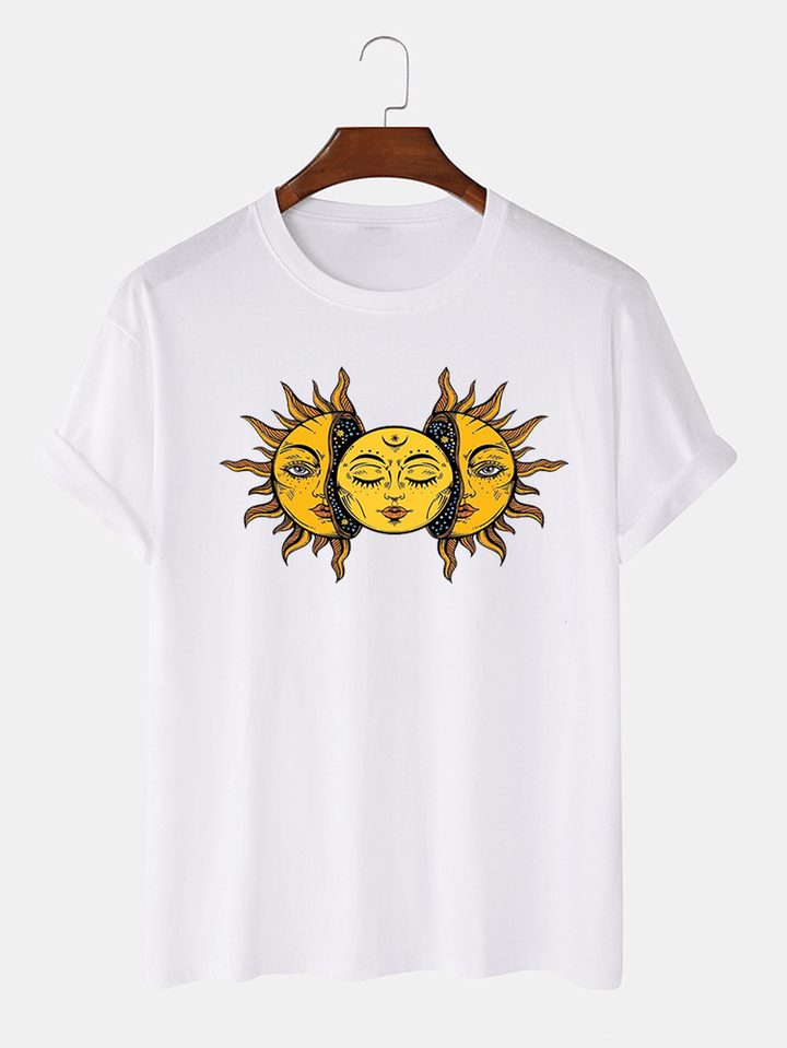 Mens Sun Print Crew Neck Short Sleeve T-Shirts - MRSLM