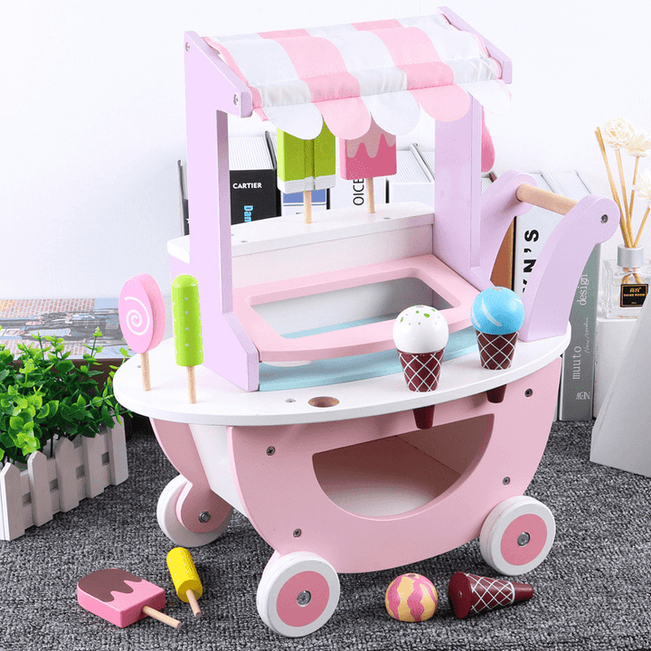 Wooden Kitchen Toy Play House Simulation Ice Cream Cart - MRSLM