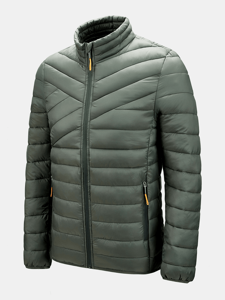 Mens Solid Quilted Zip up Basic Padded Coats with Welt Pocket - MRSLM