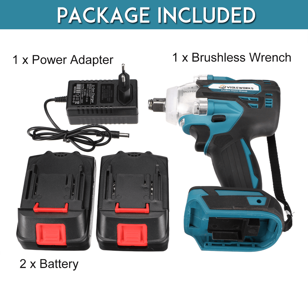 VIOLEWORKS 88VF 1/2" 520NM Electric Wrench Cordless Brushless Impact Wrench W/ 1/2Pcs Battery - MRSLM