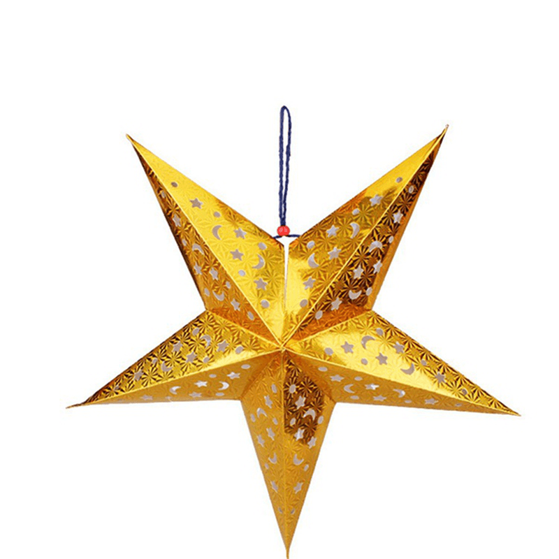 45Cm Christmas Laser Paper Star Hanging Decoration Folding Handmade 3D Pentagram Christmas Decor - MRSLM