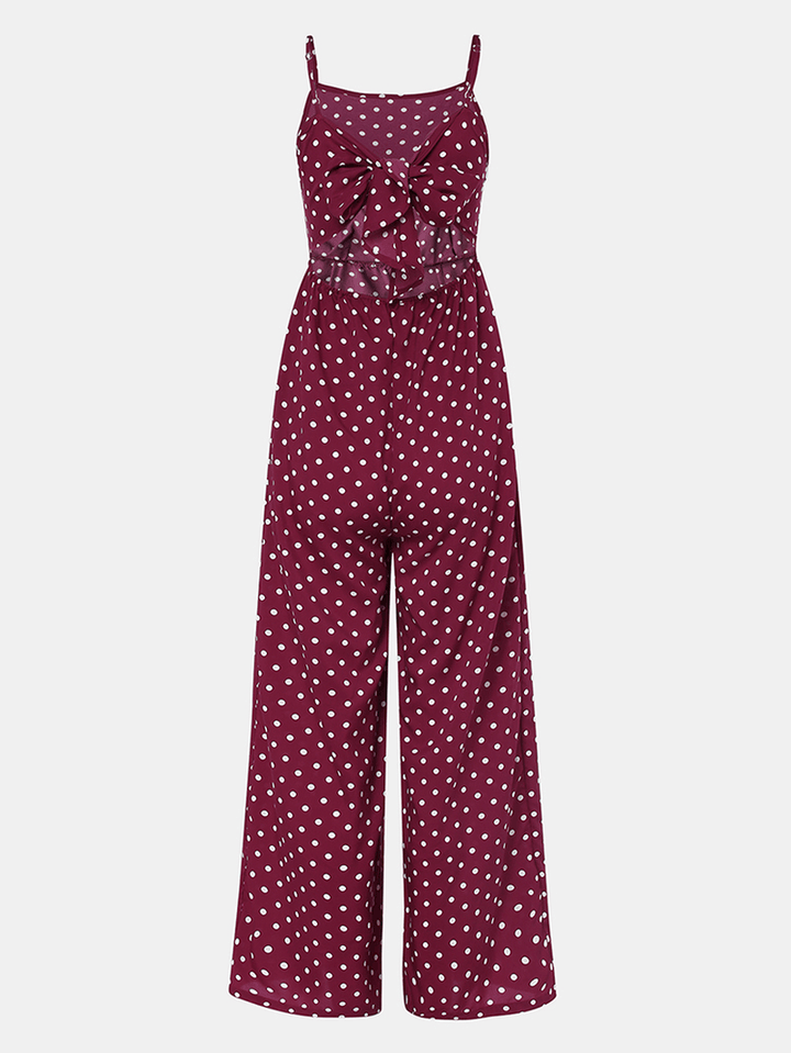 Women Polka Dot Spaghetti Strap Long Rompers Wide Leg Jumpsuit - MRSLM