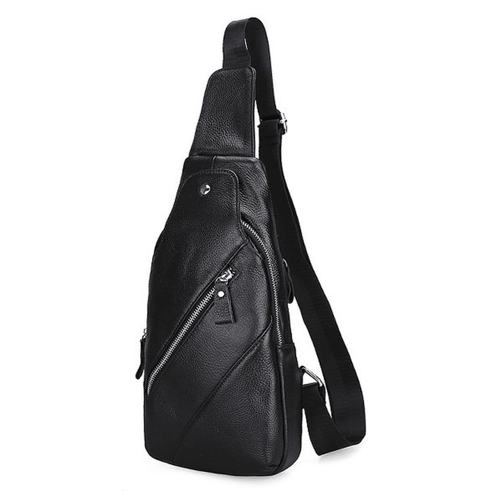 Men Genuine Leather Fashion Casual Chest Pack Daypack Sling Bag Shoulder Bag - MRSLM