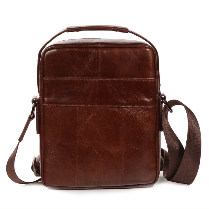 Men Genuine Leather Business Multi-Pocket Shoulder Bag Phone Bag - MRSLM