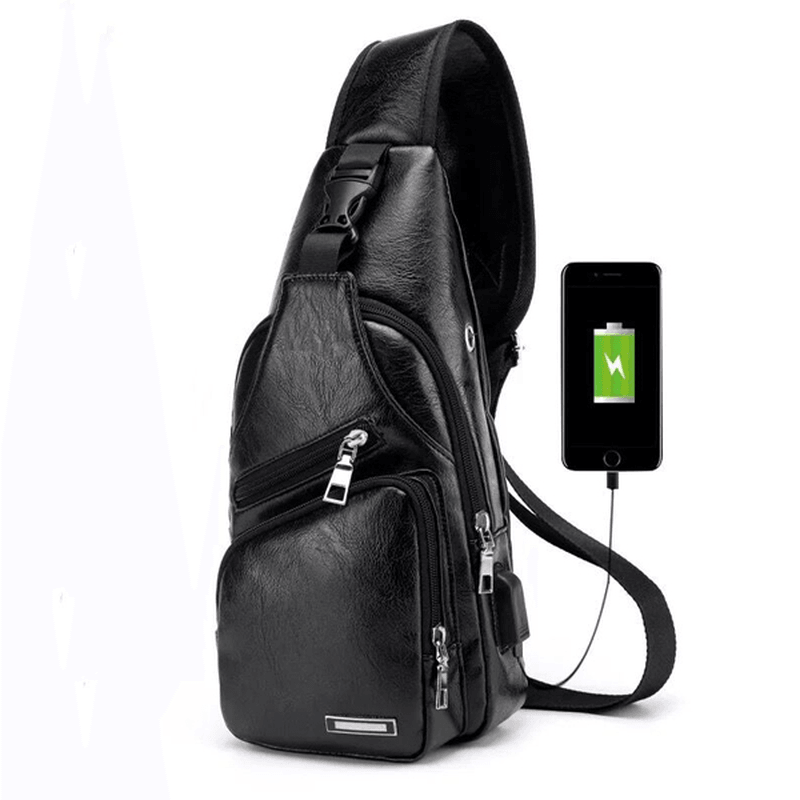 Men Outdoor Shoulder Resistant anti Theft Chest Bag Travel Daypack with USB Charging Port - MRSLM