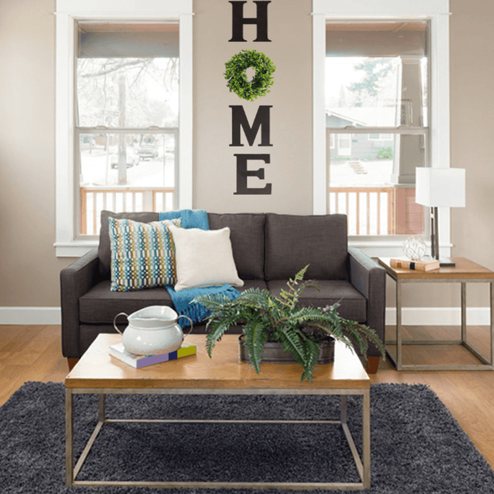 Wooden Home Letters Wall Hanging Home Sign with Artificial Eucalyptus Decoration for Living Room House - MRSLM