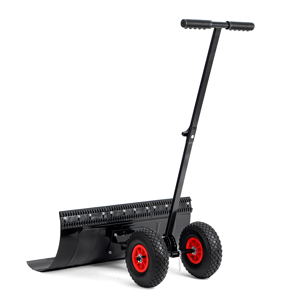 29 Inch Wheeled Snow Shovel Adjustable Height Multi-Angle Snow Pusher Garden Snow Plow Shovel with Wheels - MRSLM