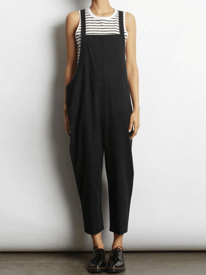 Women Sleeveless Cross Back Overalls Jumpsuit with Pockets - MRSLM