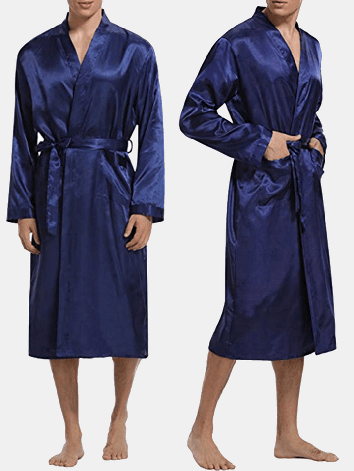 Mens Comfortable Mid Long Bathrobe Lightweight Sleepwear Loungewear - MRSLM