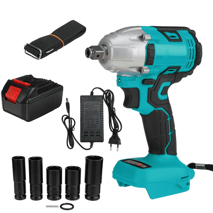 330N.M Cordless Electric Wrench Brushless Impact Wrench W/ 1/2Pcs Battery & 5 Sockets - MRSLM