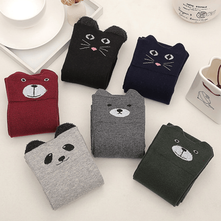 Women Girls Cartoon Animal Cotton Stocking Kawaii Cat Bear over Kneed High Tight Socks - MRSLM