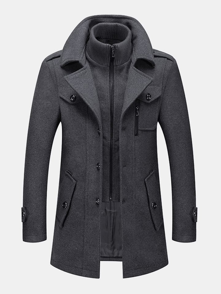 Mens Woolen Double Collar Thick Single-Breasted Casual Warm Overcoat - MRSLM