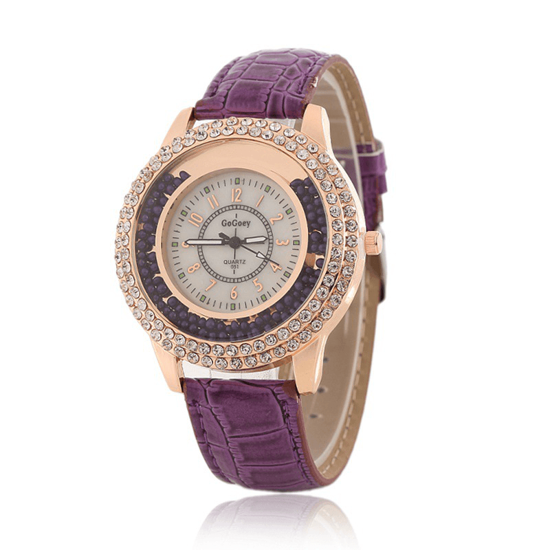 Fashion Ladies Dress Colorful Leather Band Crystal Women Quartz Watch - MRSLM