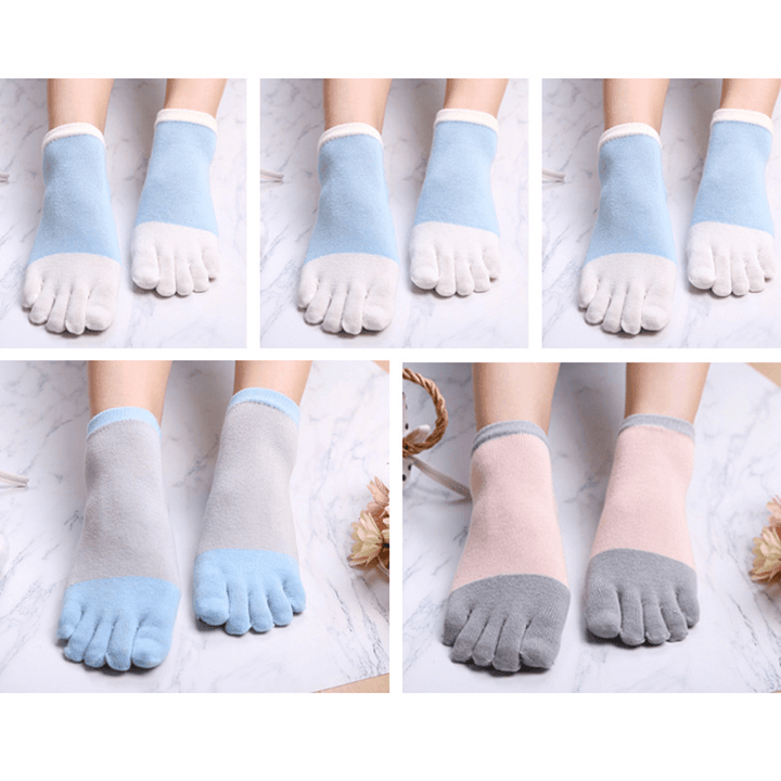 Women Girls Simple Five-Toe Socks 5-Pair Set Ankle Socks - MRSLM