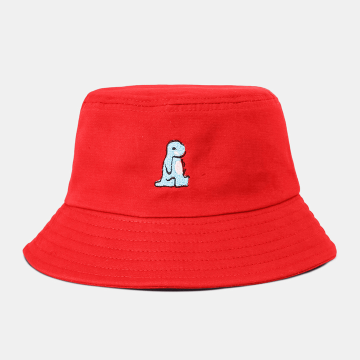 Unisex Cartoon Little Dinosaur Embroidery Sun Hat Outdoor Casual Sunshade Bucket Hat - MRSLM