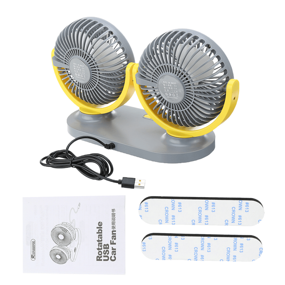 24V Mini Dual-Head Fan Car Van Home Silent Cooler Cooling Fan USB Rechargeable Outdoor Camping Travel - MRSLM