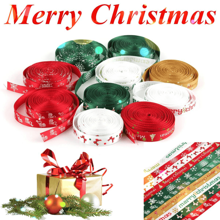 5 Yard 10Mm Printed Merry Christmas Tree Grosgrain Ribbon DIY Craft - MRSLM