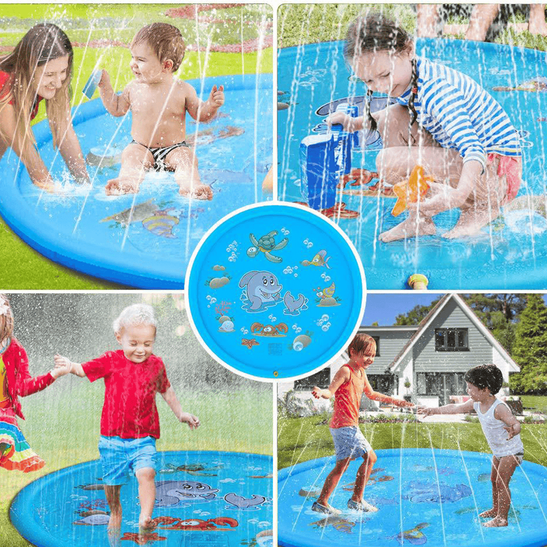 100CM Outdoor Inflatable Water Splash Play Pool Playing Sprinkler Mat Yard Family Funny Kids Toys - MRSLM