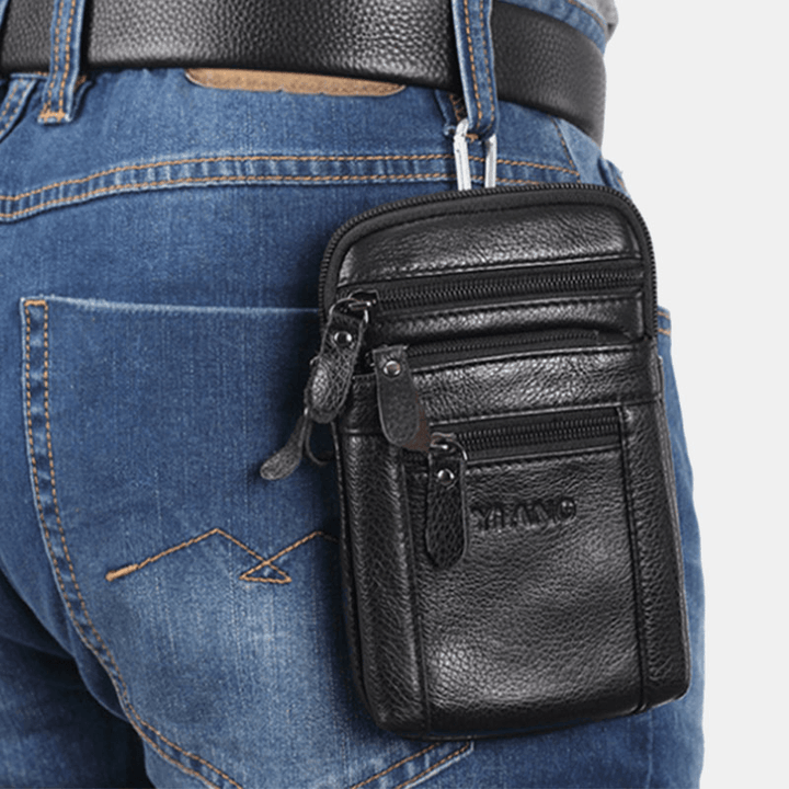 Genuine Leather Waist Bag Multi-Pocket Belt Bag Phone Bag Shoulder Bag for Men - MRSLM