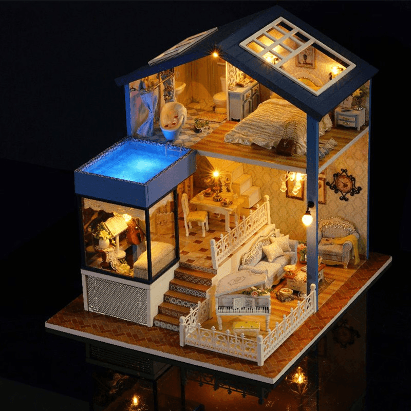 Cuteroom A-061-A Seattle DIY Dollhouse Miniature Model with Light Music Collection Gift Decor - MRSLM