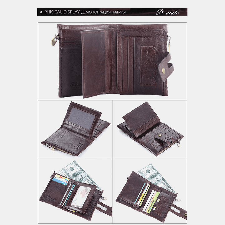 Men Retro Genuine Leather RFID Blocking Wallet 15 Card Slots Zipper Wallet - MRSLM