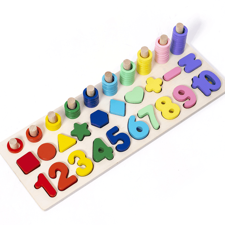 Wooden Educational Children'S Toy Three-In-One Color Number Shape Matching Puzzle - MRSLM