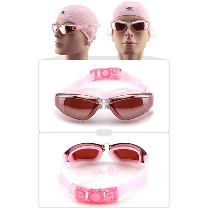 Swimming Goggles with Earplug Waterproof anti Fog Mirrored Large Frame HD Goggles for Men Women - MRSLM