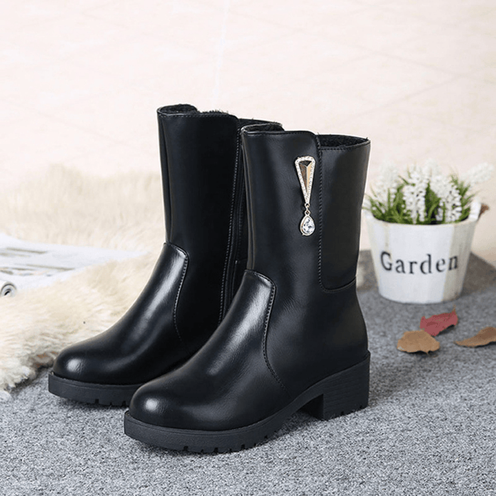 Women Winter Keep Warm Crystal Fashion Mid-Calf Boots - MRSLM