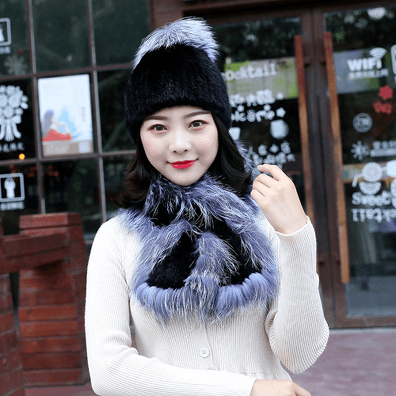 Women'S Warmth Fashion Mink Hat Scarf Thickening - MRSLM