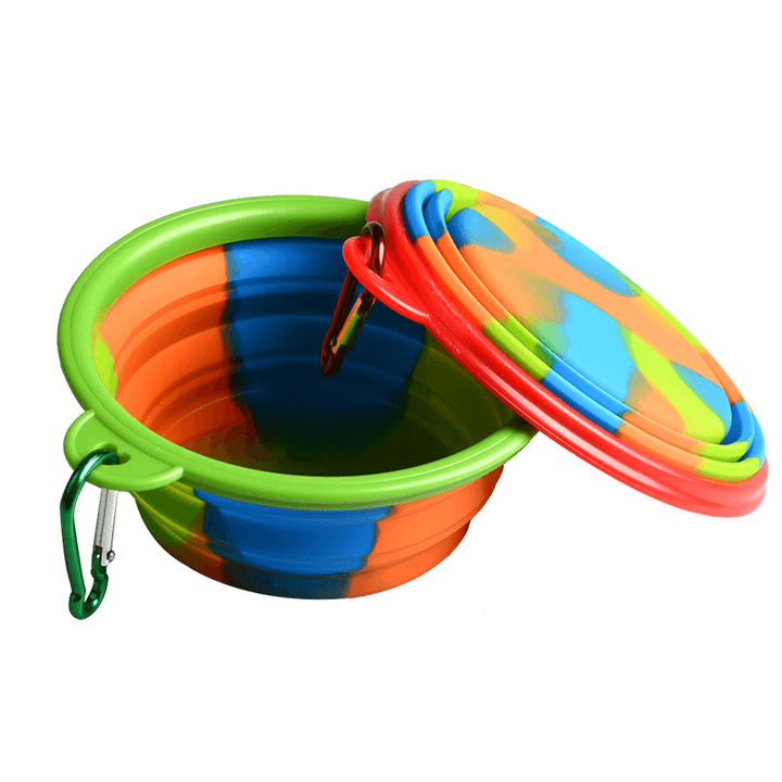 Camouflage Silicone Bowl Collapsible Portable Out Pet Bowl Cat and Dog Universal - MRSLM