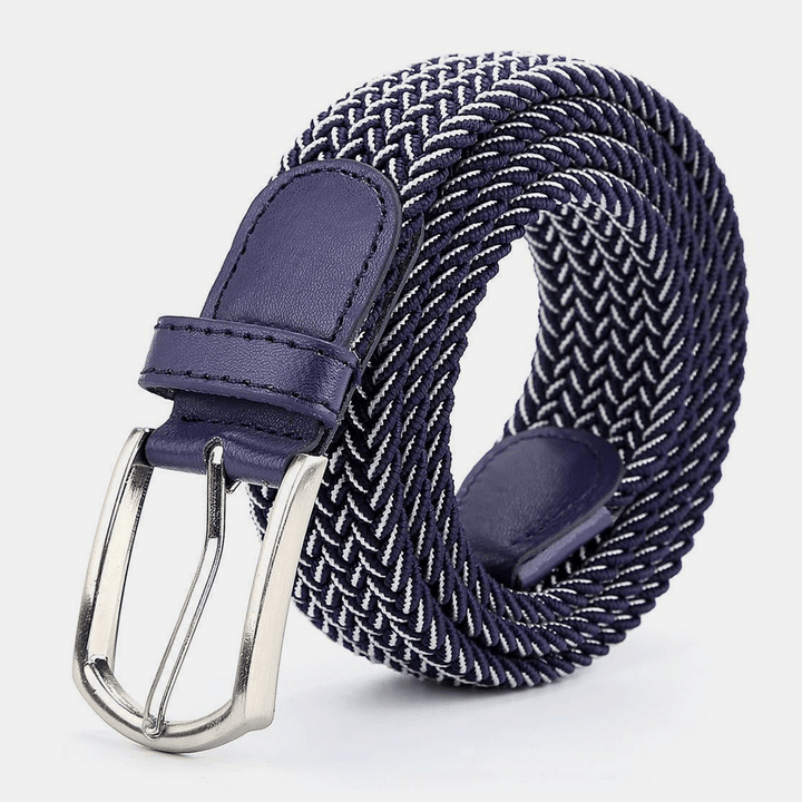 Unisex PU 110 CM Elastic Woven Style Casual Pin Buckle Jeans Belt - MRSLM