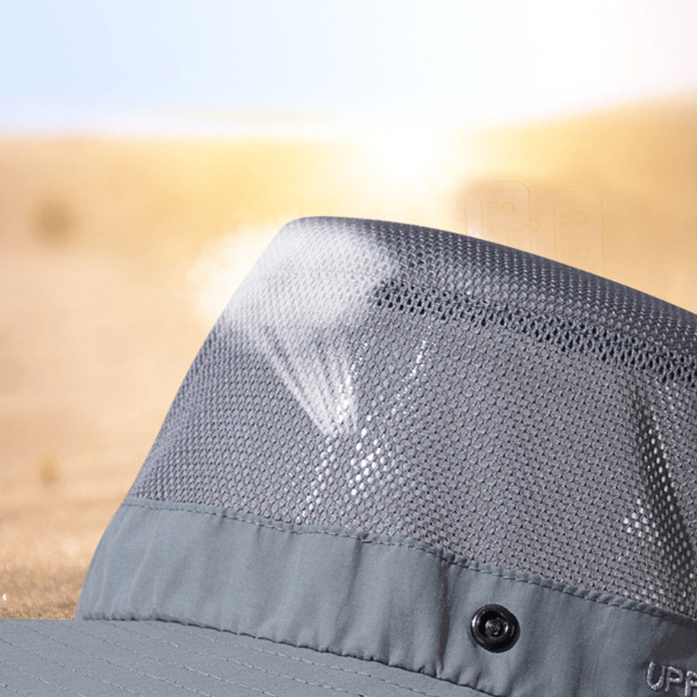 Men Summer UV Protection Wild Big Brim 12 Centimeters Visor Adjustable Sun Hat Bucket Hat for Fishing Mountaineering - MRSLM