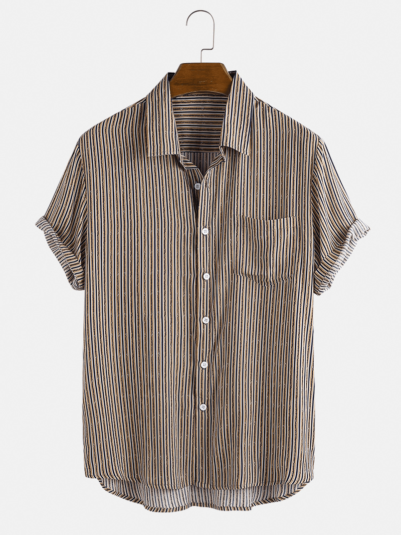 Mesn Thin Srtiped Turn down Collar Short Sleeve Shirts - MRSLM