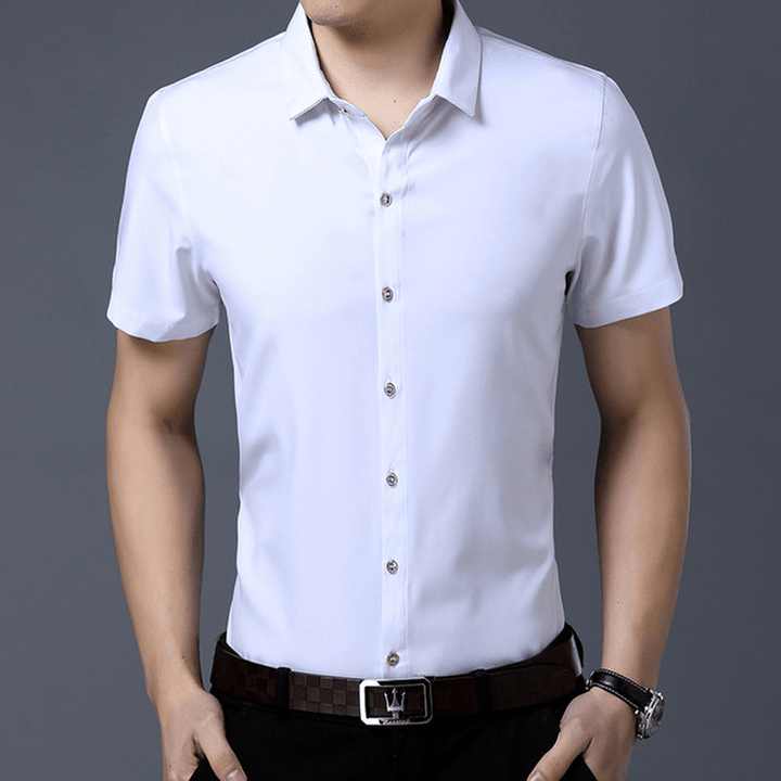 Men Shirt Business Casual Solid Color Slim Shirts - MRSLM