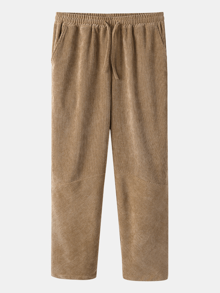 Mens Corduroy Drawstring Pocket Wide Leg Cargo Pants - MRSLM