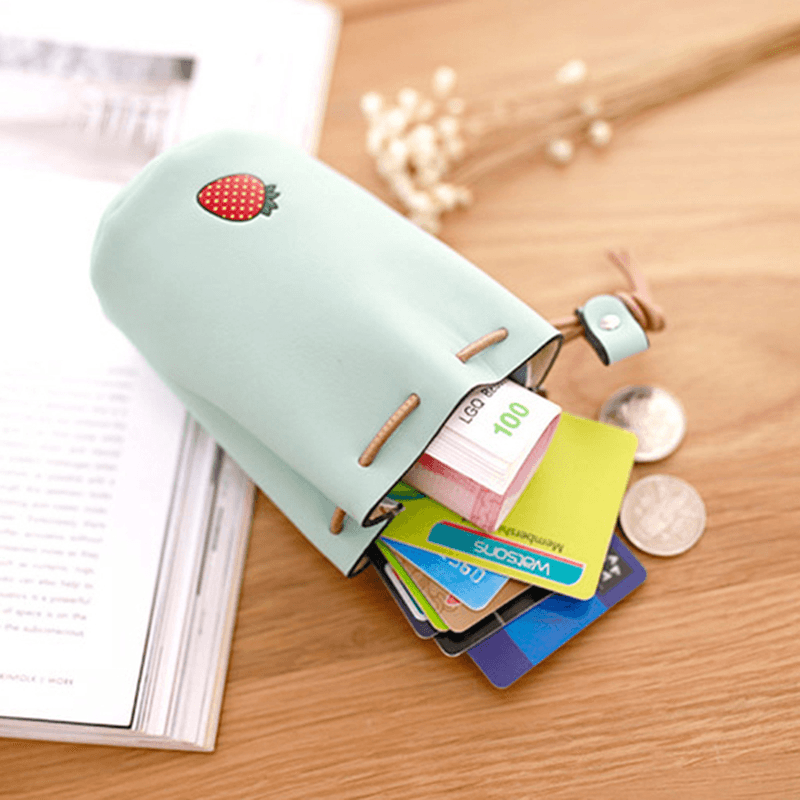 Women Pu Leather Fruit Pattern Coin Bag String Change Bag - MRSLM